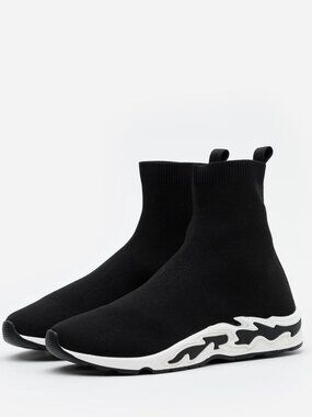 Sandro Sock Sneakers black knit with White Sculpted Sole flame